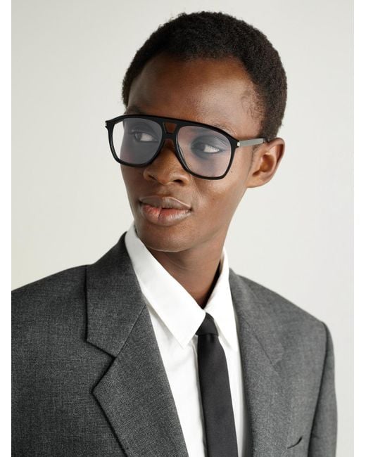 Saint Laurent Black Aviator-Style Acetate Optical Glasses for men