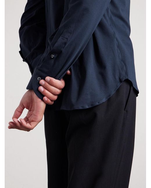 Canali Blue Travel Slim-fit Cutaway-collar Stretch-cotton Jersey Shirt for men