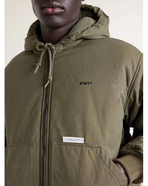 (w)taps Green Padded Cotton-canvas Zip-up Hooded Jacket for men