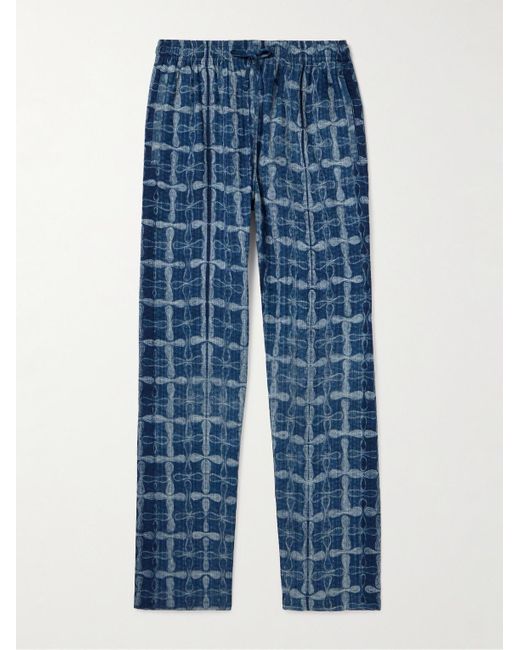 Kardo Blue Roy Straight-leg Embroidered Cotton Drawstring Trousers for men
