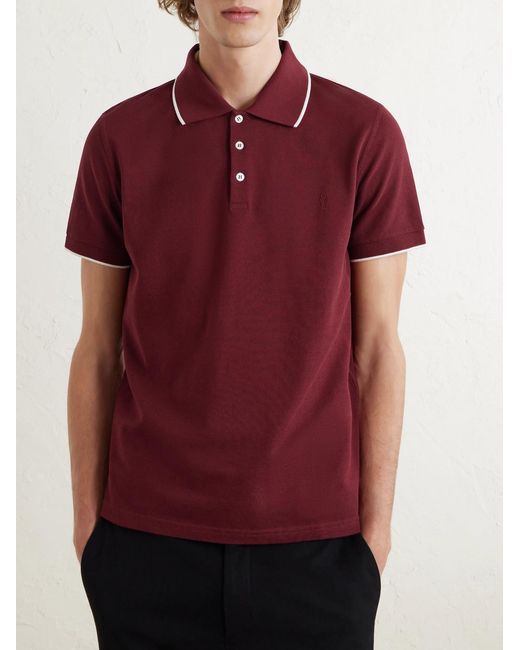 Saint Laurent Slim-Fit Logo-Embroidered Cotton-Piqué Polo Shirt for men