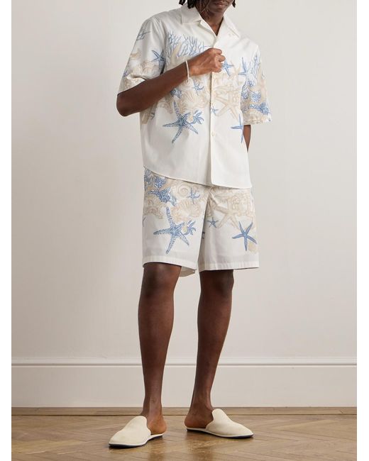 Versace White Barocco Sea Camp-Collar Printed Cotton-Poplin Shirt for men