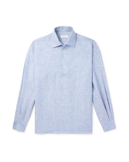Loro Piana Blue André Linen Half-Placket Shirt for men