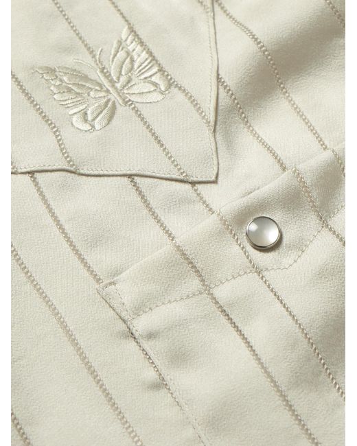 Needles Natural Camp-Collar Logo-Embroidered Striped Georgette Western Shirt for men