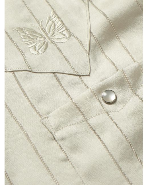 Needles Natural Camp-collar Logo-embroidered Striped Georgette Western Shirt for men