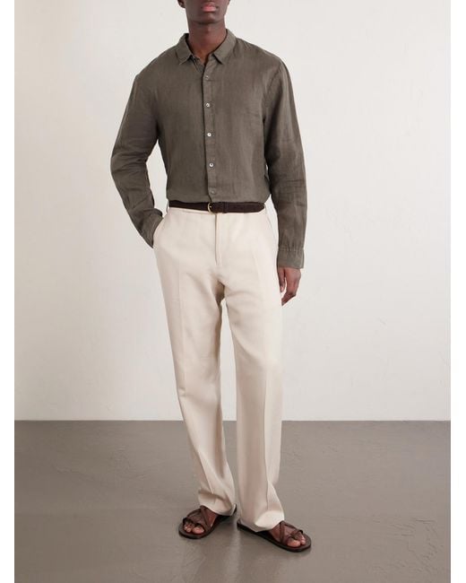 James Perse Green Garment-Dyed Linen Shirt for men