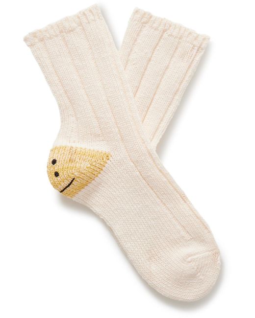 Kapital White Printed Intarsia Cotton-blend Socks for men