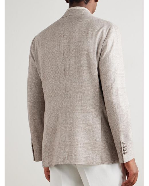 Brunello Cucinelli Natural Prince Of Wales Checked Silk, Wool And Cashmere-Blend Suit Jacket for men