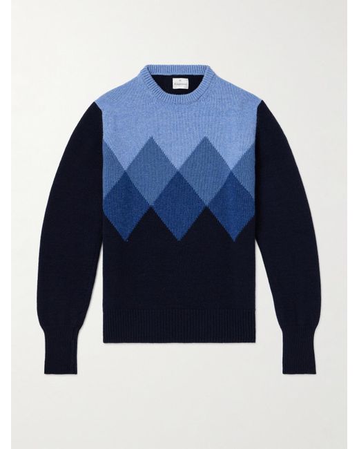 Pullover in lana jacquard Argylle di Kingsman in Blue da Uomo