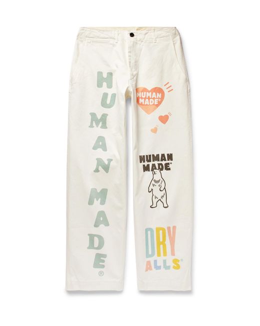 Human Made White Cropped Logo-print Cotton-twill Trousers for men