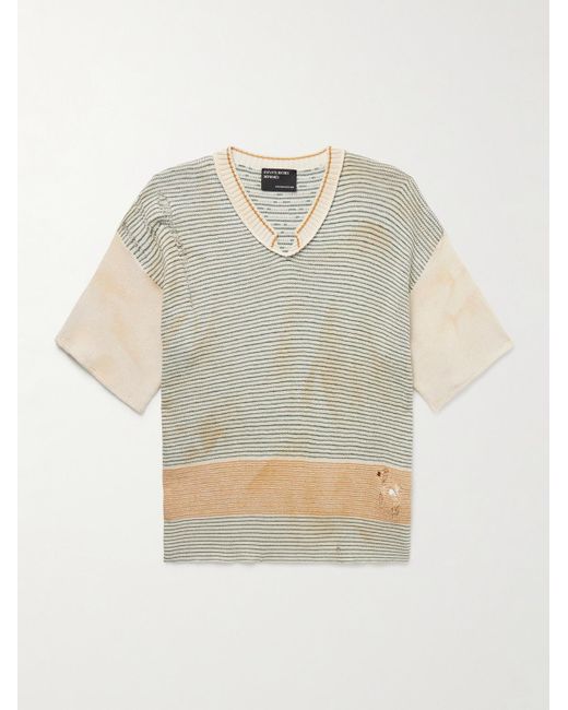 Enfants Riches Deprimes Natural Here Comes Alice Distressed Striped Cotton Sweater for men