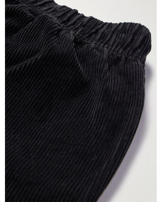 Pantaloni a gamba dritta in velluto a coste di cotone con coulisse di Les Tien in Black da Uomo
