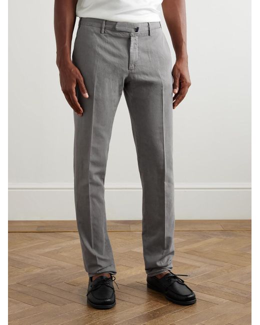 Slowear Gray Venezia 1951 Slim-fit Straight-leg Cotton And Linen-blend Trousers for men