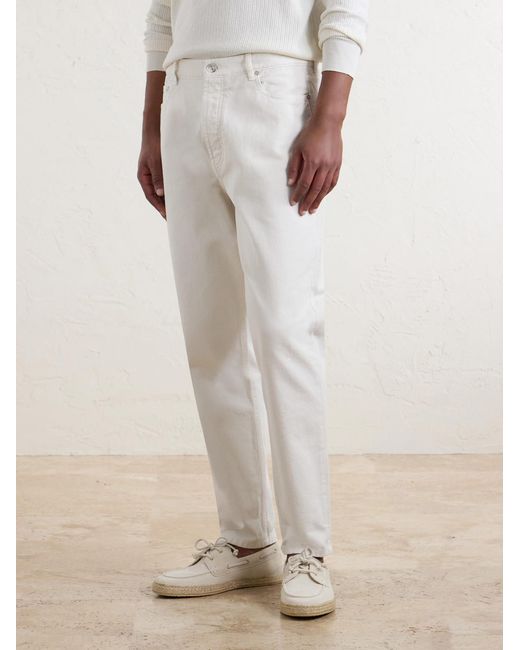 Brunello Cucinelli White Slim-Fit Straight-Leg Logo-Embroidered Jeans for men