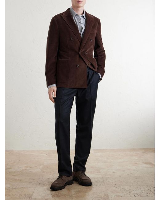 Canali Brown Double-Breasted Cotton-Corduroy Blazer for men