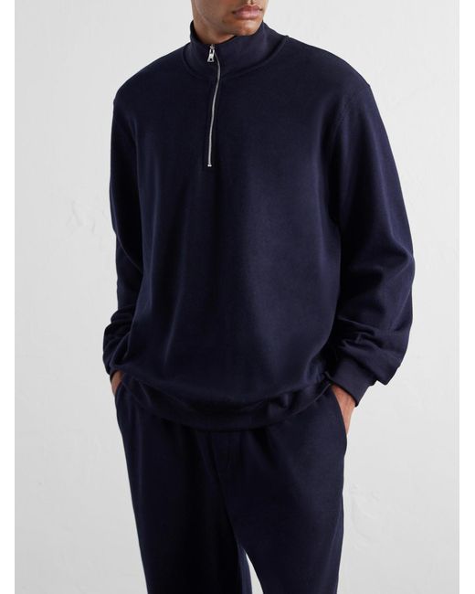 Mr P. Blue Cotton-Blend Double-Faced Jersey Half-Zip Sweatshirt for men