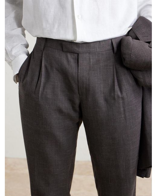 Mr P. Gray Straight-Leg Pleated Wool, Silk And Linen-Blend Suit Trousers for men