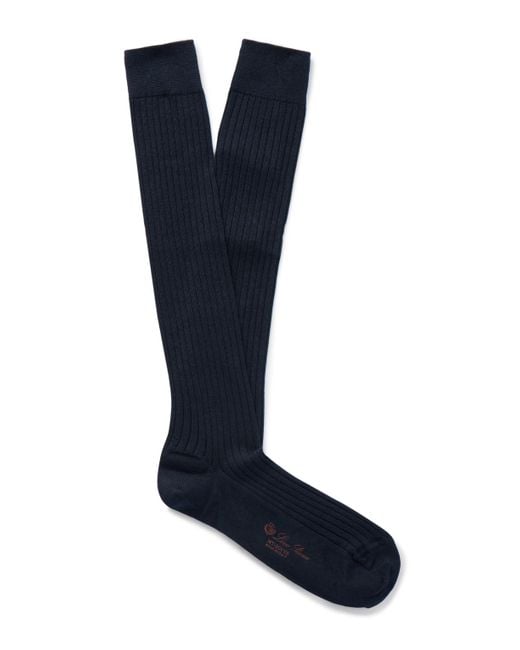 Loro Piana Blue Sottile Ribbed Wool, Cashmere And Silk-blend Socks for men