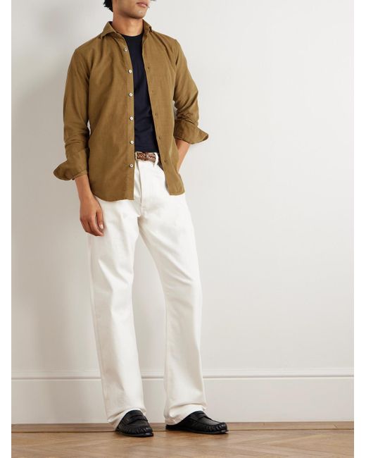 Canali Natural Slim-fit Garment-dyed Cotton-corduroy Shirt for men