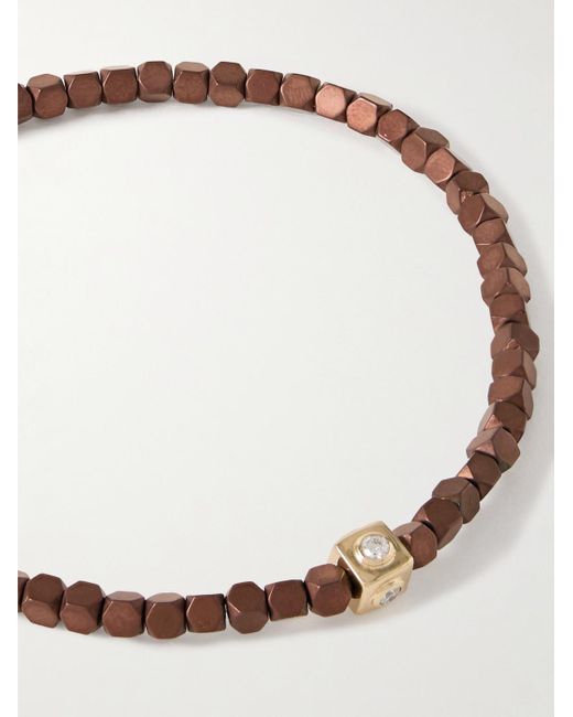 Luis Morais Armband mit Zierperlen aus Hämatit und Detail aus Gold mit Diamanten in Natural für Herren