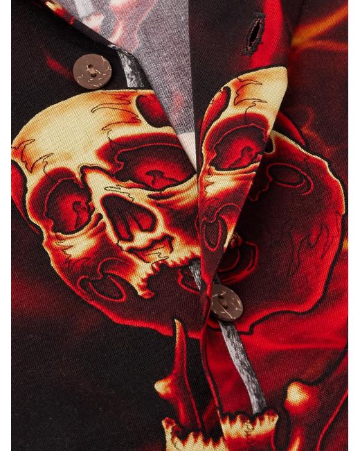 Wacko Maria Red 56 Tattoo Studio Camp-collar Printed Tm Lyocell Shirt for men