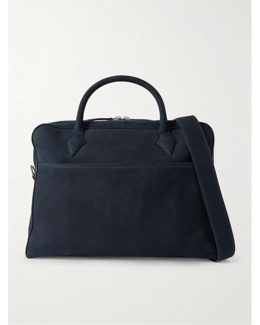 Metier Blue Closer All Day Leather-Trimmed Nubuck Briefcase for men