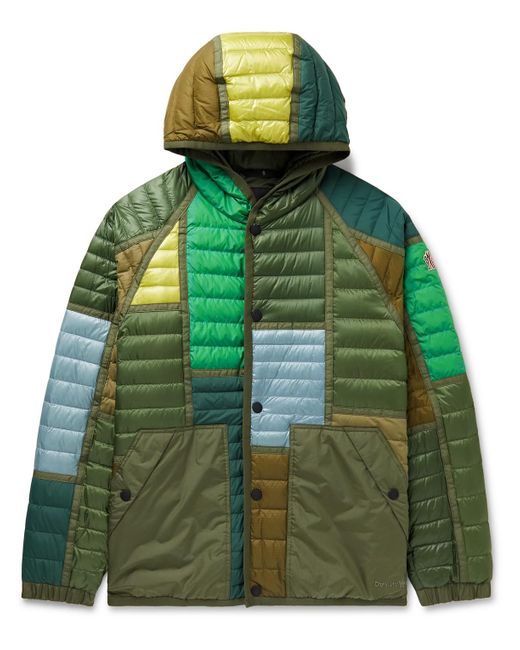 Moncler Green Raron Panelled Padded Ripstop And Shell Hooded Down Jacket for men