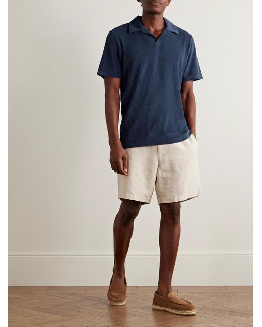 Frescobol Carioca Blue Faustino Camp-Collar Cotton, Lyocell And Linen-Blend Terry Polo Shirt for men