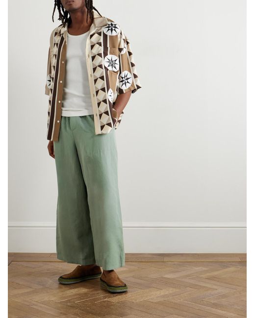 Loewe Green Paula's Ibiza Wide-Leg Cropped Woven Drawstring Trousers for men
