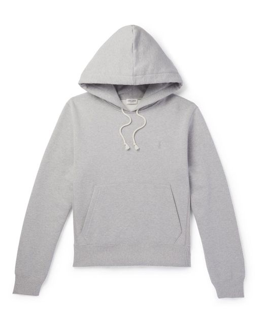 Saint Laurent Gray Logo-embroidered Cotton-jersey Hoodie for men