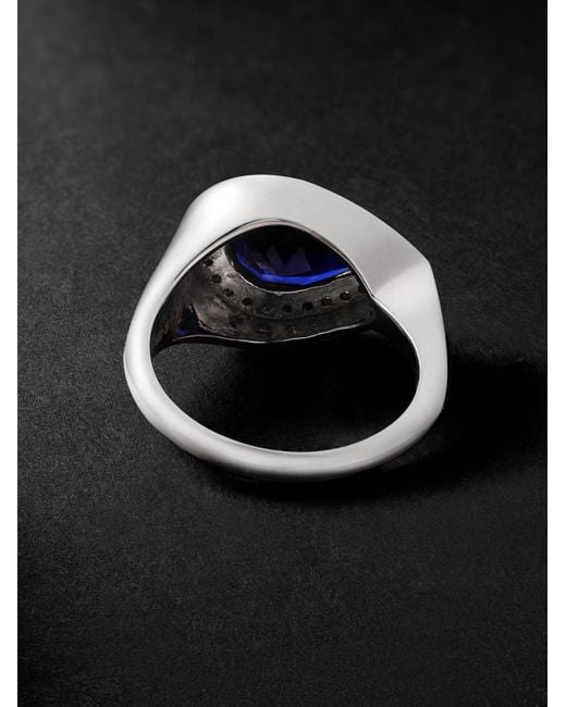 42 Suns Ring aus 14 Karat Weißgold mit synthetischem Saphir und synthetischen Diamanten in Black für Herren