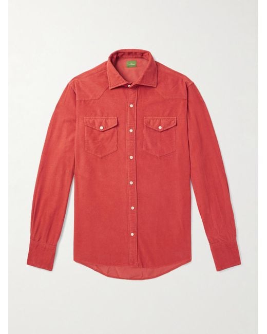 Western Work Cotton-Corduroy Shirt di Sid Mashburn in Red da Uomo