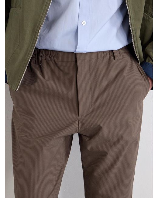 NN07 Brown Billie 10038 Straight-Leg Seersucker Drawstring Trousers for men