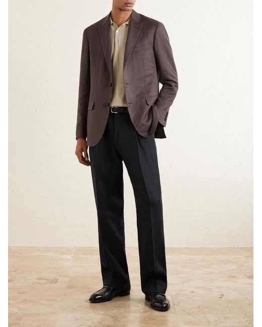 Canali Brown Kei Linen And Silk-blend Suit Jacket for men