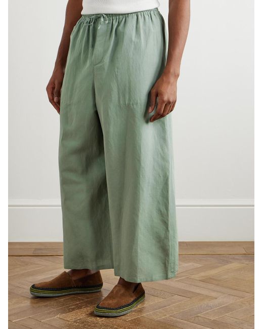 Loewe Green Paula's Ibiza Wide-Leg Cropped Woven Drawstring Trousers for men