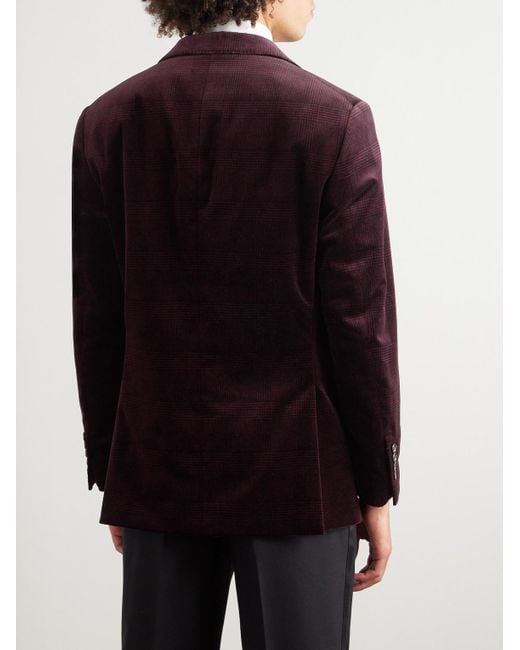 Brunello Cucinelli Purple Slim-fit Satin-trimmed Prince Of Wales Checked Cotton-velvet Tuxedo Jacket for men