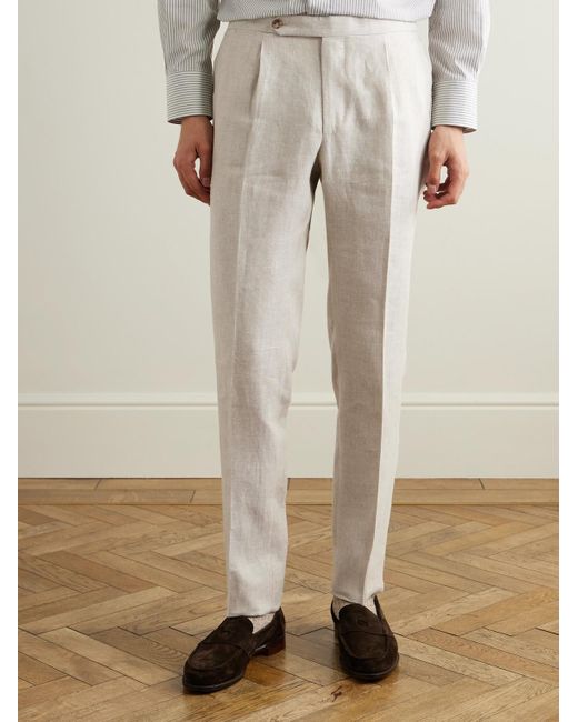 De Petrillo Natural Straight-Leg Pleated Linen Suit Trousers for men