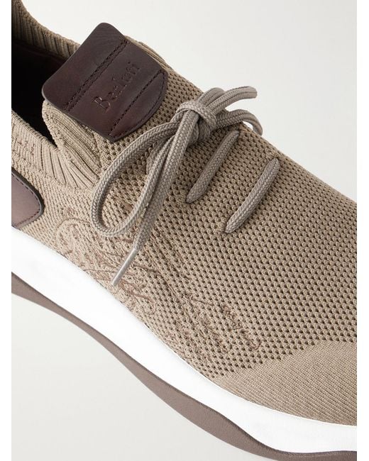 Berluti White Shadow Leather-Trimmed Stretch-Knit Sneakers for men