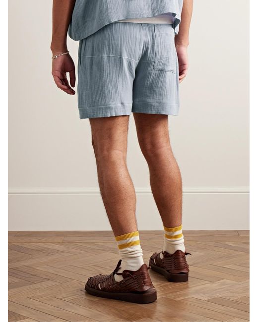 CHERRY LA Blue Vacation Straight-Leg Logo-Embroidered Cotton-Gauze Drawstring Shorts for men