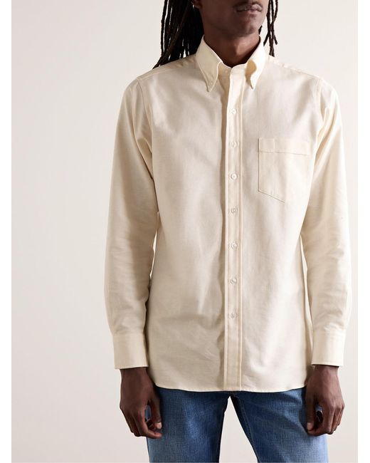 Drake's Natural Button-Down Collar Cotton Oxford Shirt for men