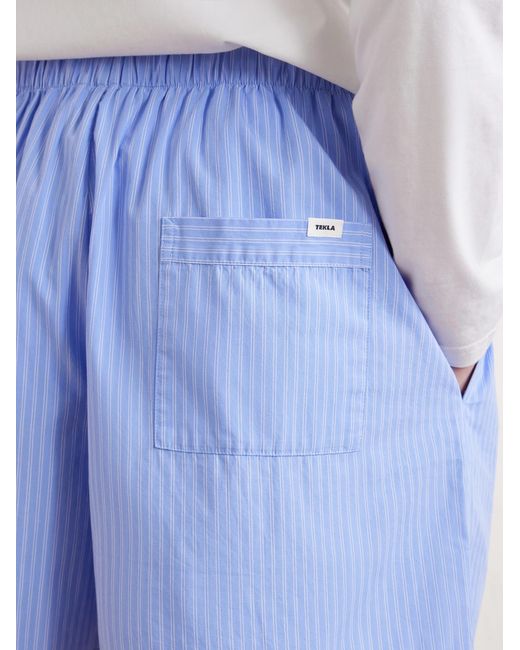 Tekla Blue Straight-Leg Striped Organic Cotton-Poplin Shorts for men