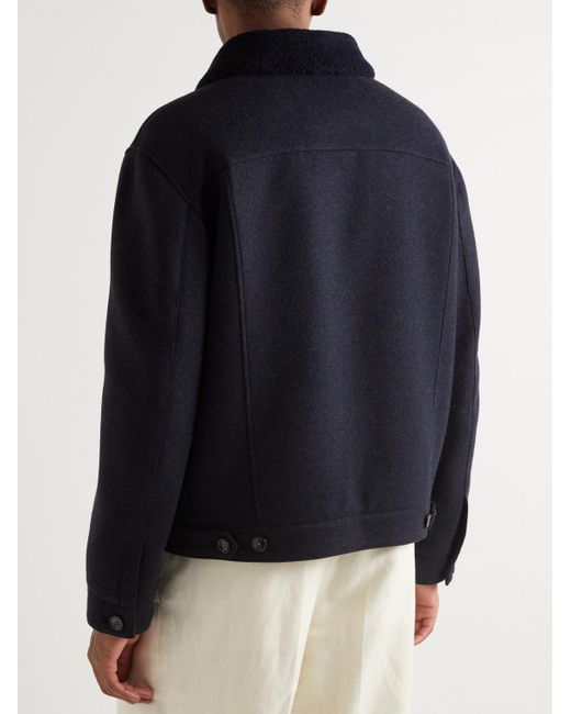 Loro Piana Blue Heiden Shearling-Trimmed Cashmere-Blend Jacket for men