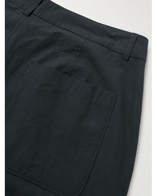 Folk Blue Straight-Leg Pleated Cotton Trousers for men
