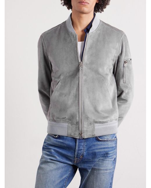 Tom Ford Gray Slim-Fit Suede Bomber Jacket for men