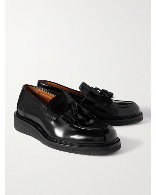 Mr P. Black Jacques Fringed Tasselled Glossed-Leather Loafers for men