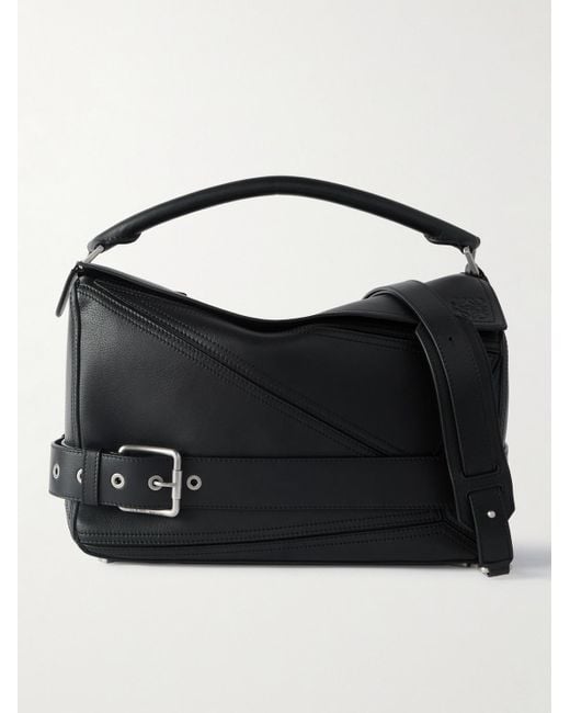 Loewe Black Puzzle Biker Large Buckled Leather Messenger Bag for men