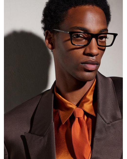 Saint Laurent Brown Squared-Frame Acetate Optical Glasses for men