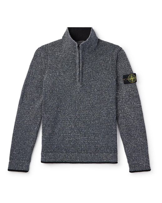 Stone Island Gray Logo-appliquéd Knitted Cotton Half-zip Sweater for men