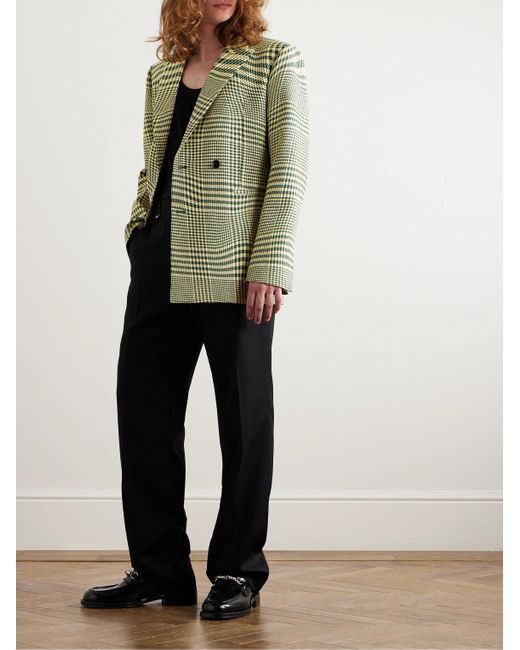 Burberry Green Double-breasted Houndstooth Wool-blend Blazer for men