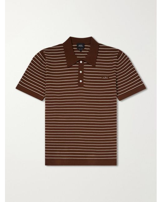 A.P.C. Brown Tristan Logo-Embroidered Striped Cotton Polo Shirt for men